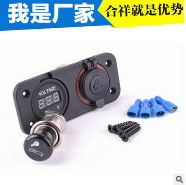 跨境B2C爆款 车用数字显示电压表+双孔点烟器插座，防水设计助您行车无忧